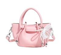 Borsa a secchiello da donna, grande capacità, semplice, in pelle PU, elegante, borsa a tracolla per il tempo libero con pochette abbinata, rosa, 170.00x100.00x130.00mm/6.69x3.94x5.12inch