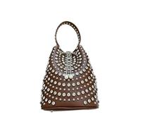 Borsa a secchiello for il tempo libero, borsa da donna alla moda, personalizzata, con rivetti decorativi, borsa a tracolla di lusso con catena scintillante for feste(Light brown)