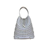 Borsa a secchiello for il tempo libero, borsa da donna alla moda, personalizzata, con rivetti decorativi, borsa a tracolla di lusso con catena scintillante for feste(Silver)