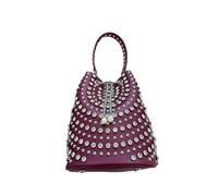 Borsa a secchiello for il tempo libero, borsa da donna alla moda, personalizzata, con rivetti decorativi, borsa a tracolla di lusso con catena scintillante for feste(PURPLE)