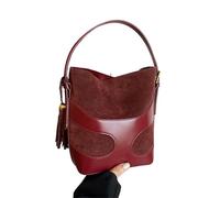 Borsa A Secchiello In Finta Pelle Scamosciata Da Donna, A Tracolla Patchwork, Tote Alla Moda In Tinta Unita, Regolabile Per Lo Shopping(Red)