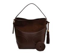 Borsa A Secchiello In Finta Pelle Scamosciata Da Donna, A Tracolla Patchwork, Tote Alla Moda In Tinta Unita, Regolabile Per Lo Shopping(Coffee)