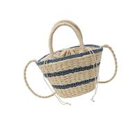 Borsa a secchiello in paglia intrecciata a mano in stile retrò per donne borse a tracolla borsa da viaggio per gite casual borsa retrò intrecciata, Blu
