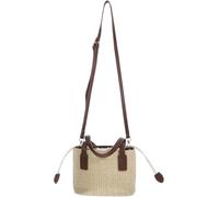 Borsa a secchiello in paglia intrecciata da donna, portatile, da spiaggia, piccola borsa a tracolla marrone, struttura resistente, ampio spazio per riporre oggetti, per viaggi quotidiani, viaggi