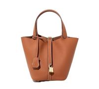 Borsa a secchiello in pelle casual da donna, borsa a mano di, con mucca e chiusura in metallo(Chocolate)