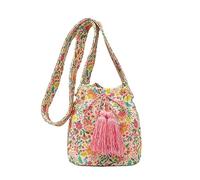 Borsa a secchiello in stile etnico bohémien, borsa a tracolla per pendolari in tela da donna, Rosa 2
