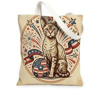 Borsa a secchiello in tela con gatti Devon Rexs per lo shopping, 33 x 38 cm, borsa della spesa riutilizzabile vintage da donna, motivo viaggio 4 luglio, decorazione regalo