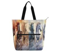Borsa a secchiello per bambini colorata con cavalli per bambini e adulti, resistente all'acqua, borsa per la spesa, borsa da spiaggia con tasche con cerniera, per scuola, shopping, viaggi, arcobaleno