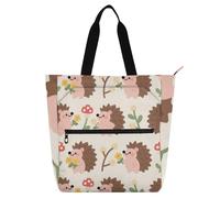 Borsa a secchiello per bambini con motivo riccio marrone, per ragazzi, ragazze, adulti, impermeabile, per biblioteca, libri, shopping, spiaggia, con cerniera
