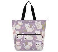 Borsa a secchiello per libri con fiori e gatti viola, per ragazzi, ragazze, donne, resistente all'acqua, resistente, per insegnanti, biblioteca, scuola, shopping, spiaggia