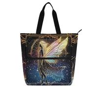 Borsa a secchiello per tarocchi con fata fluo per bambini, per ragazzi, ragazze, donne, leggera, con tasche con cerniera, per scuola, shopping, viaggi