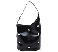 Borsa a secchio donna Rivet Stuffa a tracolla in pelle PU con chiusura magnetica, ideale per viaggi e lavoro (nero)