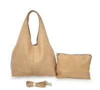 Borsa a Spalla da Donna, Borsa a Sacca con Fori Grande Capiente, Inclusa Borsetta a Tracolla Regolabile, Shopping Bag in Pelle PU per Lavoro, Ufficio, Viaggio, Primavera Estate (Cachi)