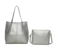 Borsa a Spalla da Donna con Pochette a Tracolla Rimovibile - Shopper Capiente in Pelle PU con Chiusura a Zip - Tote Bag Elegante 2 in 1 per Uso Quotidiano, Lavoro, Università e Viaggio (Argento)