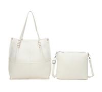 Borsa a Spalla da Donna con Pochette a Tracolla Rimovibile - Shopper Capiente in Pelle PU con Chiusura a Zip - Tote Bag Elegante 2 in 1 per Uso Quotidiano, Lavoro, Università e Viaggio (Bianco)