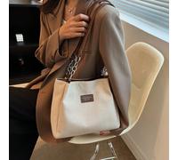 Borsa a spalla da donna dal design classico e semplice a contrasto di colori, borsa a tracolla minimalista alla moda con logo decorativo, grande capacità, casual per campus e pendolarismo, adatta per 