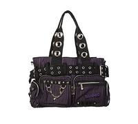 Borsa a spalla di Banned A Righe Punk con Maniglia di Tela di Canovaccio - Nero & Viola