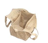 Borsa A Spalla in Lino Cotone Traforato - Doppia Travaglia Regolabile, Chiusura A Patta Colore Avorio Naturale (Beige,Small (including liner))