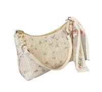 Borsa a spalla in paglia traspirante in pizzo per ascelle Hadnbag per donne in avanti alla moda, Bianco sporco, Taglia unica