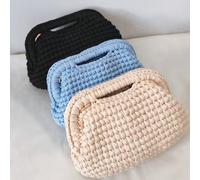 Borsa a spalla intrecciata di moda, borsa a uncinetto Beige,Blu scuro,azzurro cielo,rosa,verde,nero,Viola,Verde scuro,Rosa rossa,Caramello,Blu denim,Avocado verdePoliestere