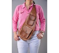 Borsa A Spalla Sling In Vera Pelle Marrone Vintage Casual Unisex