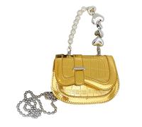 Borsa a tracolla 2023 Borsa a tracolla in PU moda per donna ragazza catena con manico in perla cosmetica versatile cellulare spalla singola, Oro, One Size