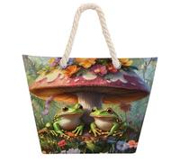 Borsa a tracolla a forma di fungo rana per donne e uomini, borsa da spiaggia, borsa per lo shopping con manico in Hemprope