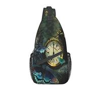 Borsa a tracolla a forma di sirena nera con farfalla dell'orologio, borsa a tracolla sul petto con imbracatura da uomo e da donna, utilizzata per il tempo libero e i viaggi