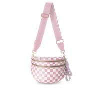 Borsa a tracolla a scacchi, in nylon, da donna, alla moda, a scacchiera, con tracolla, Rosa a scacchi, Moda