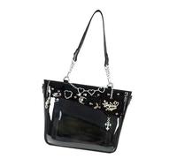 Borsa a tracolla a strato trasparente con borsa a tracolla in pelle PU con catena a cuore per la visualizzazione badge e adesivi strato visualizzazione degli stili