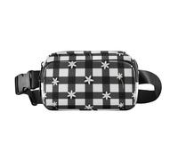 Borsa a tracolla a tracolla alla moda con motivo scozzese bianco e nero con piccoli fiori, per donne, uomini, adolescenti, impermeabile, con tracolla regolabile, per viaggi, vacanze, corsa