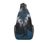 Borsa a tracolla a tracolla con simpatico motivo di lamantino marino, borsa a tracolla, da viaggio, escursionismo, zaino per donne e uomini, nero, taglia unica, Nero, taglia unica