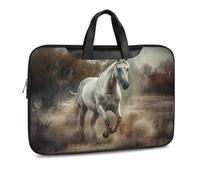 Borsa a tracolla a tracolla in pelle stampata con cavalli che corrono sul campo, per uomini e donne, da viaggio, ufficio, borsa per laptop, Stile nero, 42x30.5cm