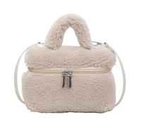 Borsa a tracolla a tracolla Teddy da donna in morbida peluche soffice | Borsa a tracolla quadrata con tracolla regolabile e manico superiore Autunno Inverno Casual Rosa Bianco