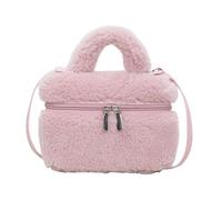 Borsa a tracolla a tracolla Teddy da donna in morbida peluche soffice | Borsa a tracolla quadrata con tracolla regolabile e manico superiore Autunno Inverno Casual Rosa Bianco