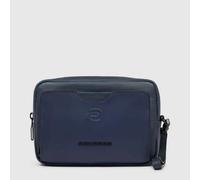 PIQUADRO - Pochette Uomo in Pelle - 2 Divisori Interni - Tracolla Rimovibile - Compatta - Colore Blu