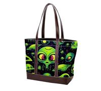 Borsa a tracolla Alien-133 in pelle resistente con motivo cartone animato verde Alien-133 borse e borse da donna con manico superiore, Multicolore 10., 33.8x12x31cm/13.3x4.7x12.2 in