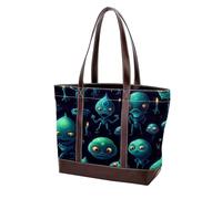 Borsa a tracolla Alien-133 in pelle resistente con motivo cartone animato verde Alien-133 borse e borse da donna con manico superiore, Multicolore 02, 33.8x12x31cm/13.3x4.7x12.2 in