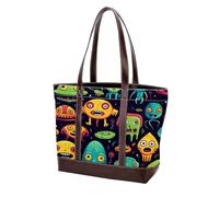 Borsa a tracolla Alien-166 in pelle resistente con motivo cartone animato verde Alien-166 borse e borse da donna con manico superiore, Multicolore 07, 33.8x12x31cm/13.3x4.7x12.2 in