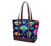Borsa a tracolla Alien-166 in pelle resistente con motivo cartone animato verde Alien-166 borse e borse da donna con manico superiore, Multicolore 02, 33.8x12x31cm/13.3x4.7x12.2 in