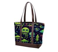 Borsa a tracolla Alien-166 in pelle resistente con motivo cartone animato verde Alien-166 borse e borse da donna con manico superiore, Multicolore 01, 33.8x12x31cm/13.3x4.7x12.2 in