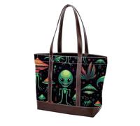 Borsa a tracolla Alien-199 in pelle resistente con motivo cartone animato verde Alien-199, borse e borse da donna con manico superiore, Multicolore 05, 33.8x12x31cm/13.3x4.7x12.2 in