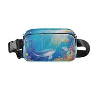 Borsa a tracolla alla moda con animali marini e balene in stile cartone animato, per uomini e donne, mini borsa a tracolla con tracolla regolabile per lo shopping, lo sport, il lavoro, Balena di pesce