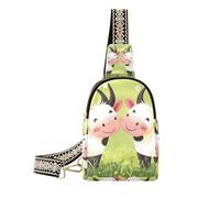 Borsa a tracolla alla moda con cuore della mucca verde del fumetto borsa a tracolla carino per le donne crossbody per l'escursionismo, Cartone animato cuore mucca verde, 1 size