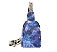 Borsa a tracolla alla moda con fiori astratti blu viola da sogno in pelle marsupio a tracolla per escursionismo, fiori astratti blu viola da sogno, 1 taglia, Astratto Fiori Blu Viola Dreamlike, 1 size