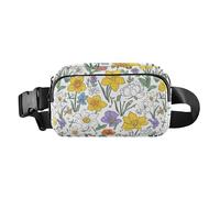 Borsa a tracolla alla moda con fiori autunnali e garofano, rosmarino, oro rosa, per donne, uomini, adolescenti, multiuso, Fiori Narcisi Peonie Farfalle Bianco, 1 size