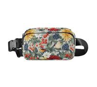 Borsa a tracolla alla moda con fiori autunnali e garofano, rosmarino, oro rosa, per donne, uomini, adolescenti, multiuso, Fiori Dahlia Cherry Blossom Uccelli Argento, 1 size