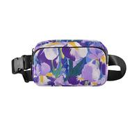 Borsa a tracolla alla moda con fiori di iris viola e bianchi dipinti a olio, per donne e uomini, mini borsa a tracolla con tracolla regolabile per viaggi, corsa, escursionismo