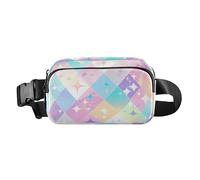 Borsa a tracolla alla moda con motivo a stelle colorate, per uomini e donne, impermeabile, con cinturino regolabile, per viaggi, vacanze, corsa, Motivo a quadri con stelle colorate, Taglia unica