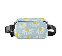 Borsa a tracolla alla moda con motivo margherita, camomilla bianca su blu, per donne, uomini, adolescenti, mini borsa a tracolla con tracolla regolabile per viaggi, palestra, lavoro, Camomilla bianca